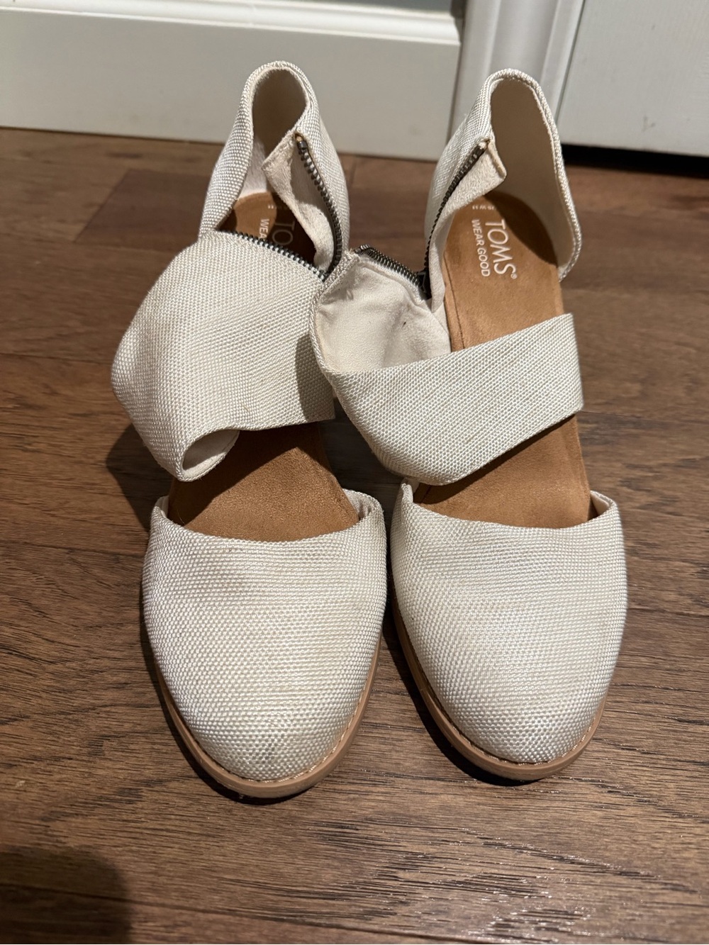 Toms Cream Canvas D'Orsay Ankle-Strap Flats